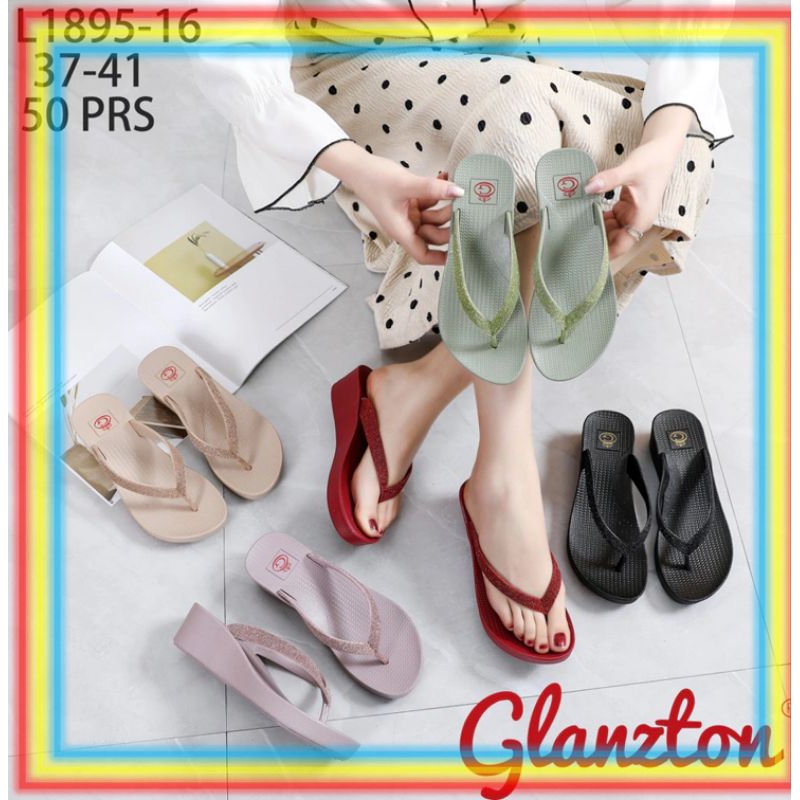 24-42 sandal jepit wedges anak dan dewasa tebal tinggi 7cm Glitter Sandal Jepit Karet Wanita Glanzto