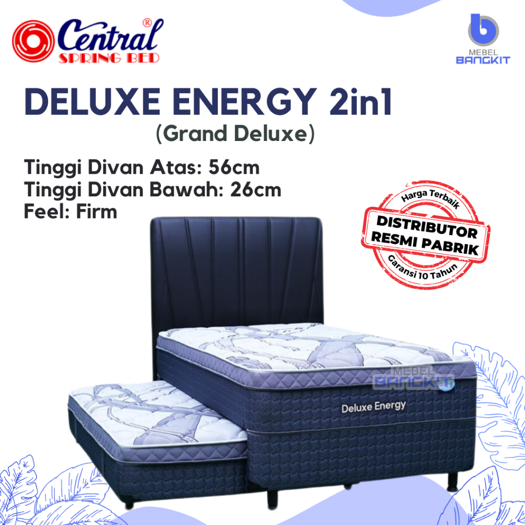 Central Deluxe Energy 2 in 1 (Grand Deluxe) Spring Bed Kasur SET Garansi 10 tahun (90x200 100x200 12