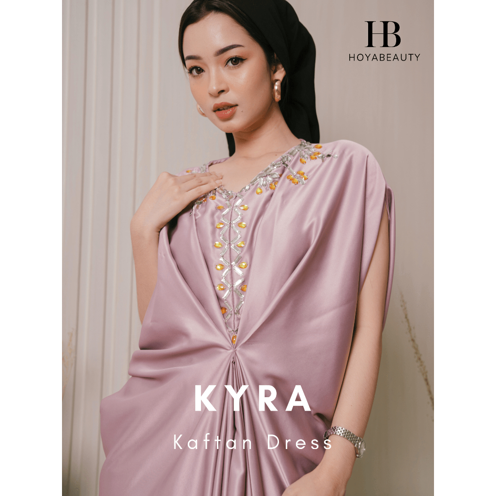 [HoyaBeautyID - Eid Collection] KYRA Modern Kaftan Dress with Swarovski Jewel Beads - Busana Gaun Sa