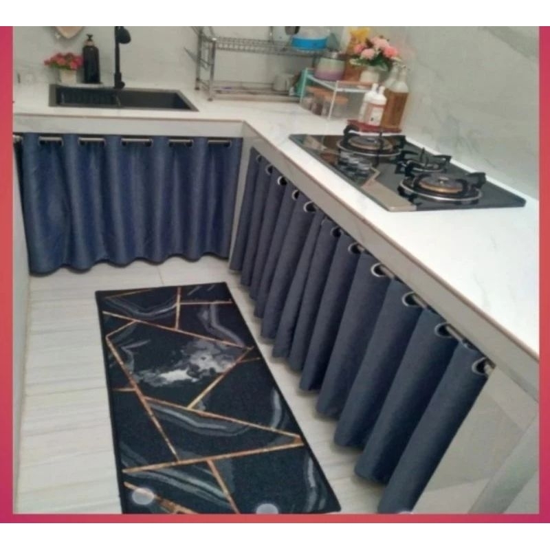 gorden kolong dapur aesthetic model ring tirai meja dapur