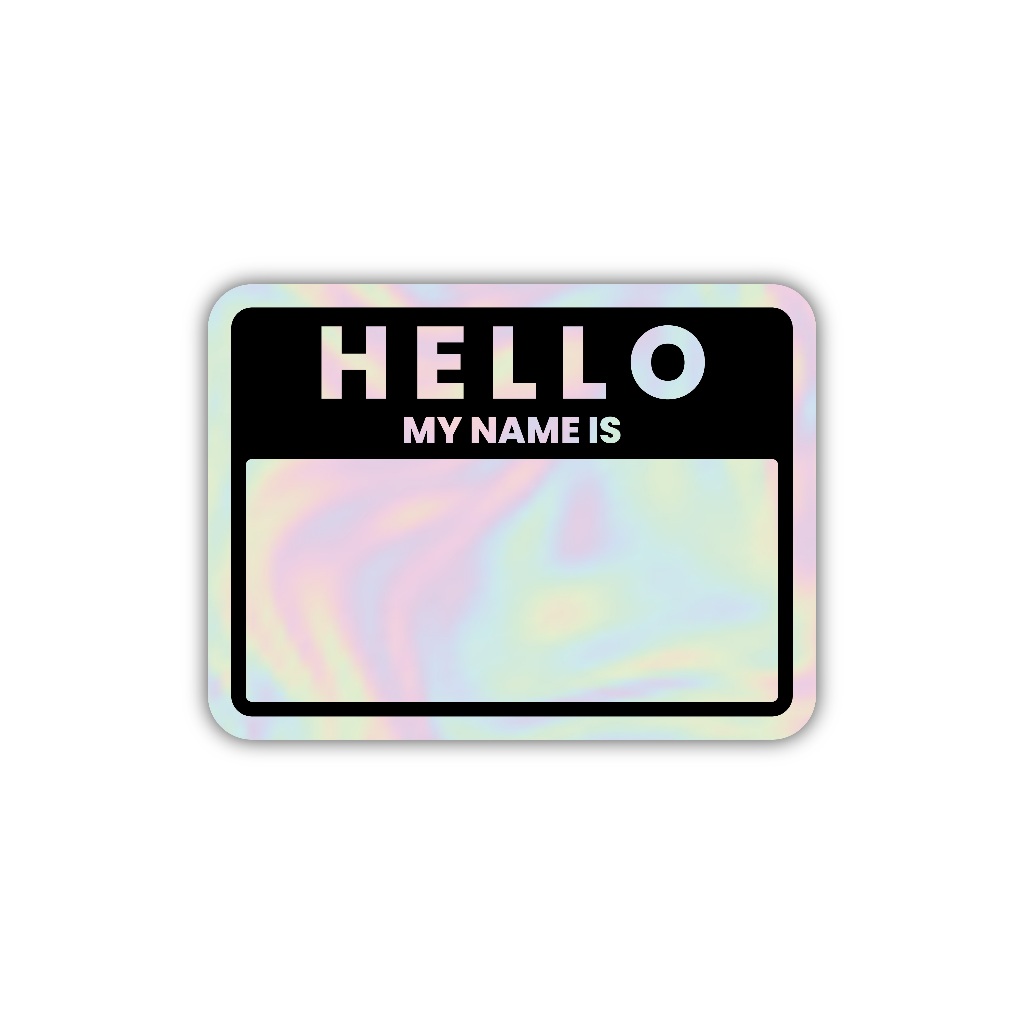 

sticker hello my name is, stiker hologram satuan- Z076
