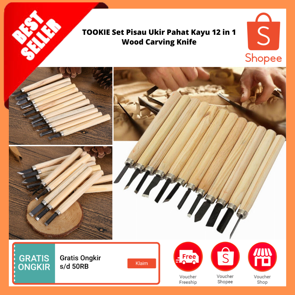 

Set Pisau Ukir Pahat Kayu 12 in 1 Wood Carving Knife / Pisau Ukir Kayu Tajam Buatan Tangan Pembuatan Model Blok Kayu Alat Pertukangan