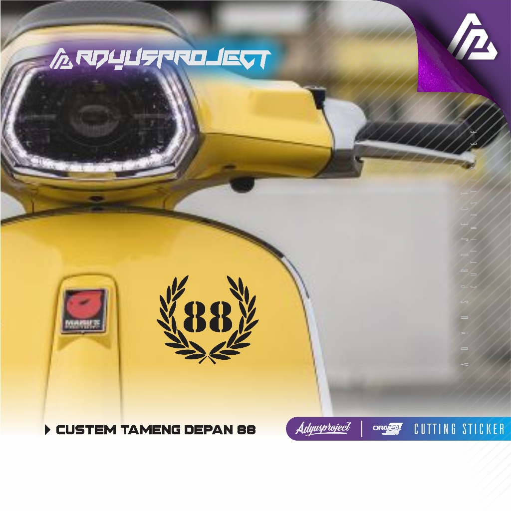 NOMOR VESPA CUSTOM BODY TAMENG DEPAN 02 Stiker Sticker Cutting Mobil Motor Vespa Scoopy Vino Vario B