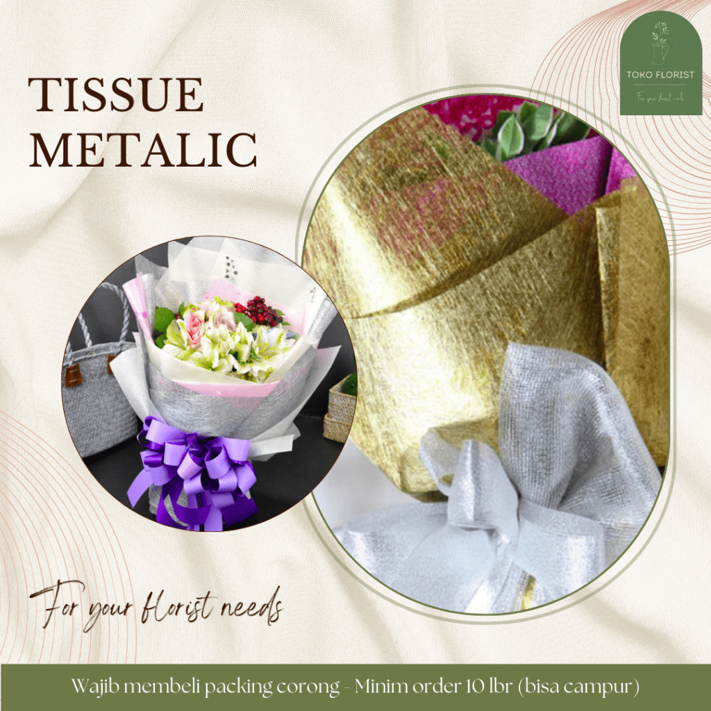 

Kertas Buket Wrapping Bunga TISSUE METALIC | ECER 5PC / GROSIR