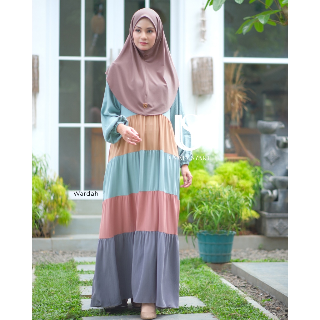 Chalista dress by umma syari bahan  lovera crepe gamis kombinasi gamis lebaran