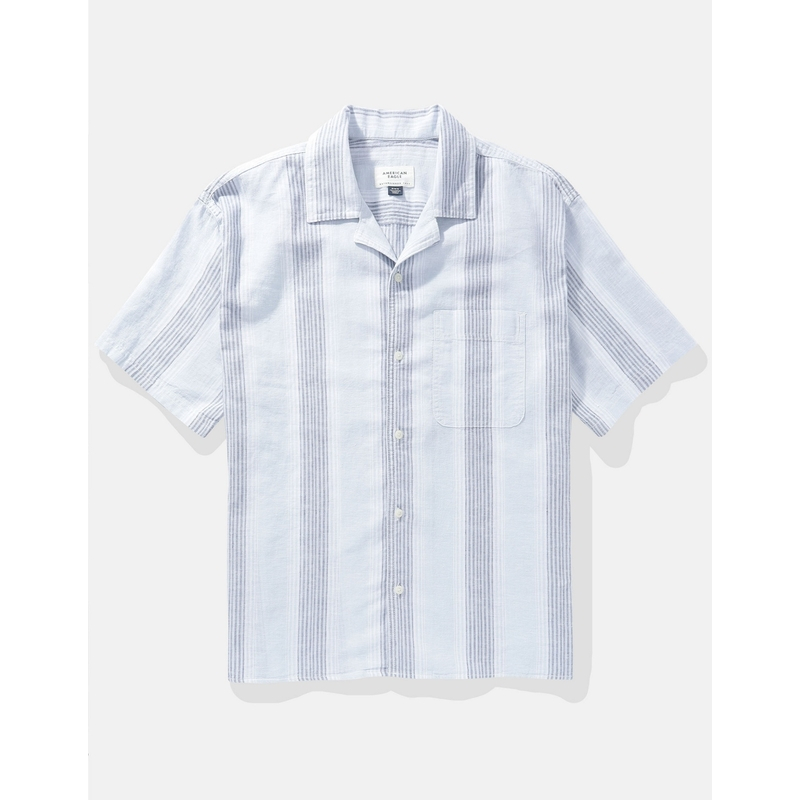 Original American Eagle Linen Blend Striped Short Sleeve Shirt