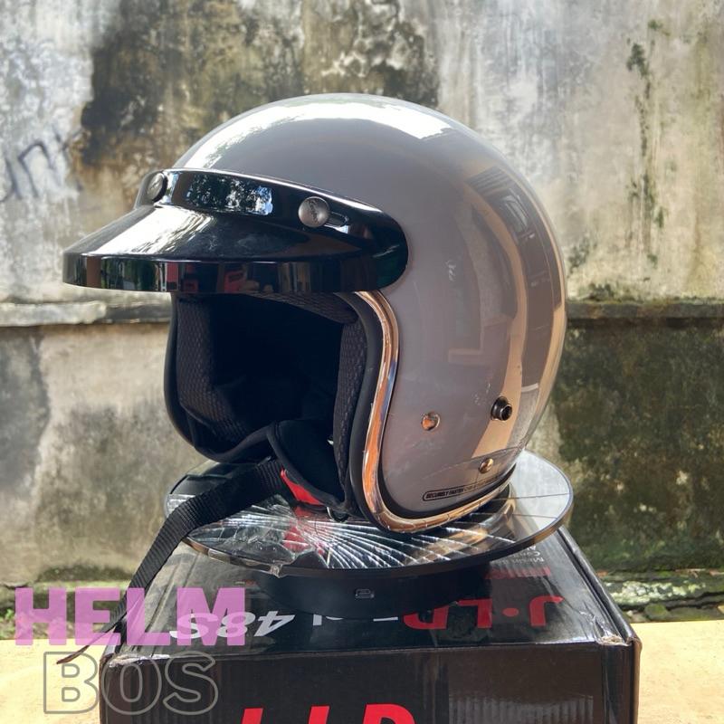 HELMBOS | helm retro lis chrome ORIGINAL + pet carglos ori | full leher SNI
