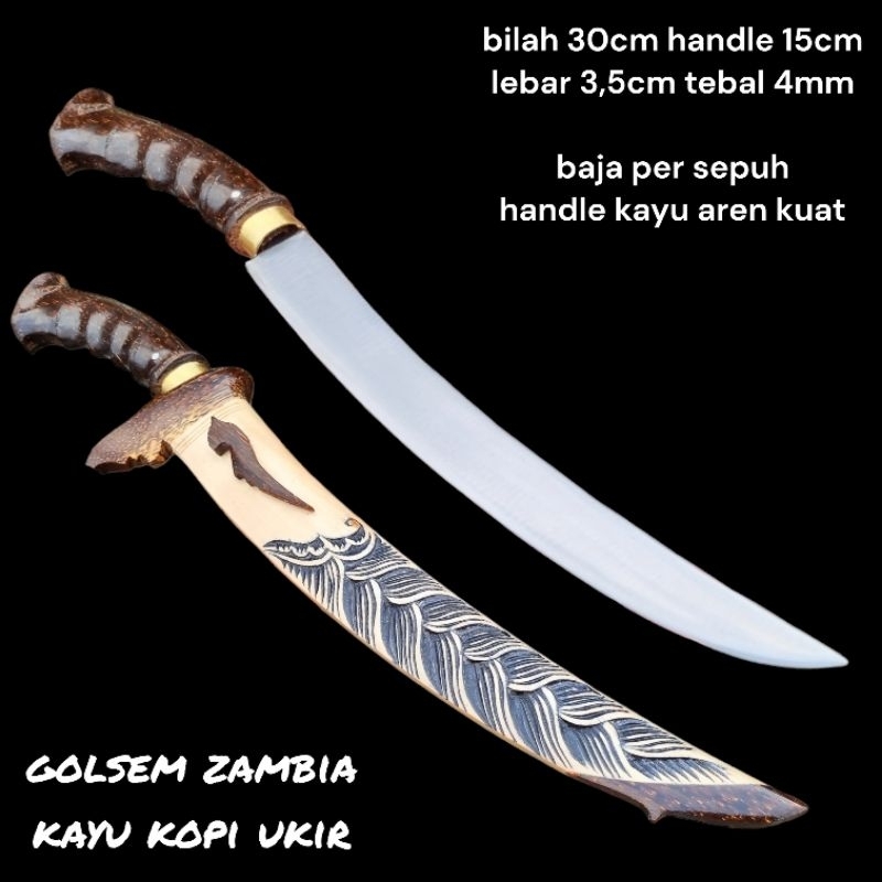 Pisau Smblh Zambia Golsem handle aren sarung kayu kopi