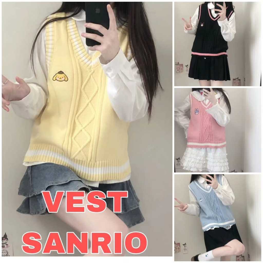 MILANBERRY VEST SANRIO ROMPI RAJUT KNIT WANITA REMAJA KULIAH KAMPUS FASHION KOREA JEPANG KEREN CASUA