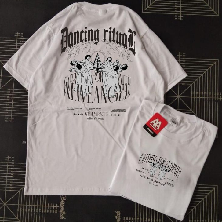 Kaos Distro Pria Putih Dancing Ritual Satanic 666 Metal Gotic / T-shirt Streetwear Wish Miracle / Ba