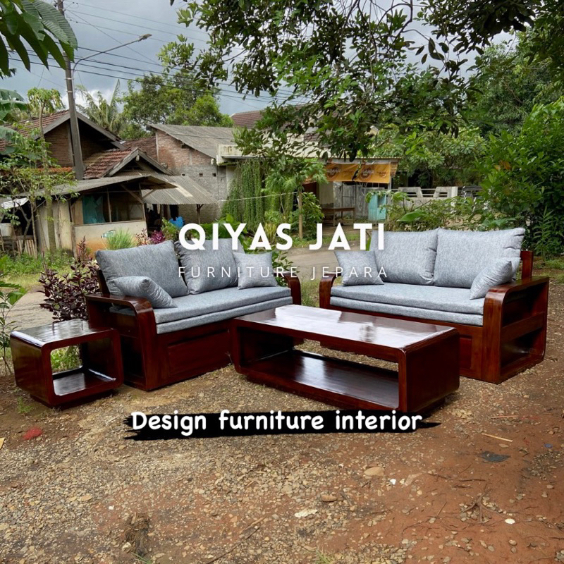 Sofa kursi tamu minimalis kayu jati formasi 22 meja dan meja kecil
