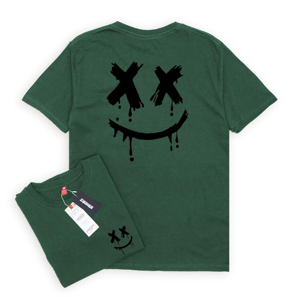 Zirdigo Kaos Distro Smile XX Black debe Lengan Pendek Print Quality Baju Pria-Botol