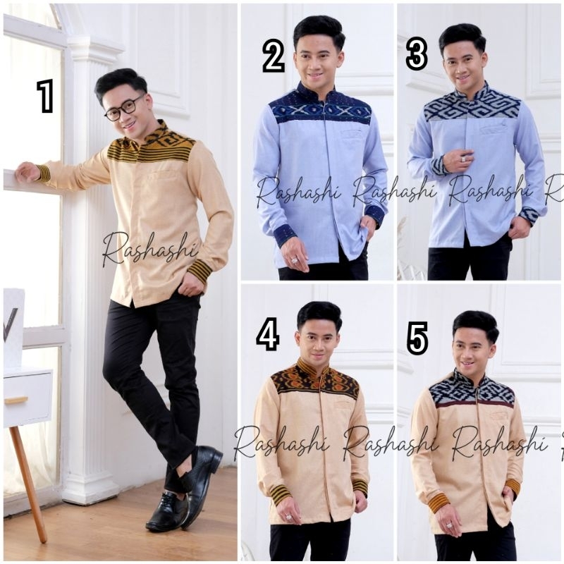 Kemeja lengan panjang pria katun madina premium kombinasi tenun troso jepara ori kemeja koko cowok b