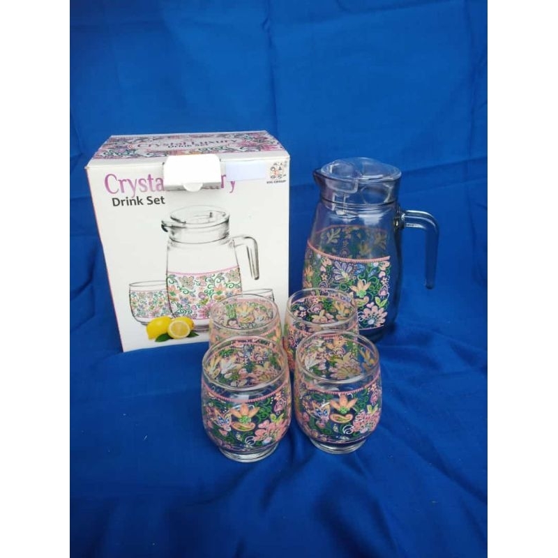 Crystal luxury drink set 1 liter dengan 4 gelas cantik set