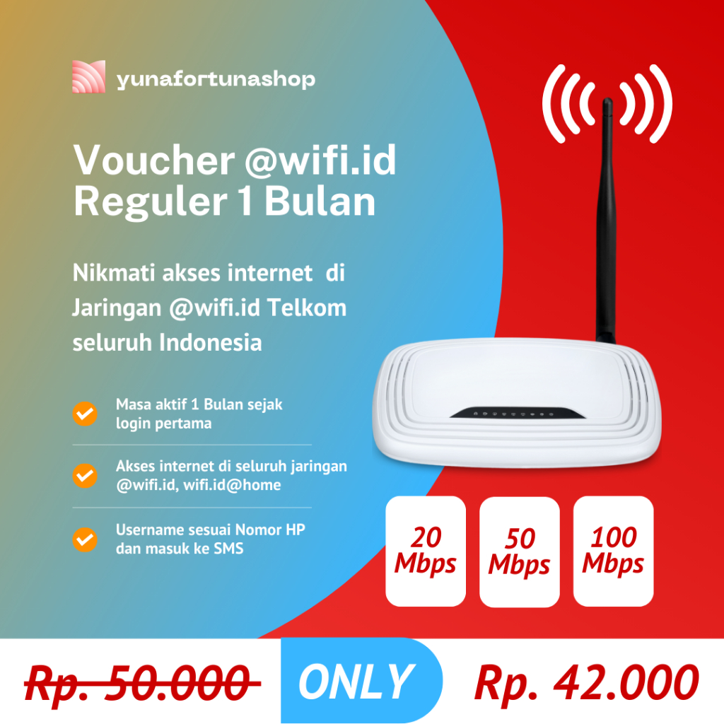 Voucher wifi id REGULER 1 Bulan