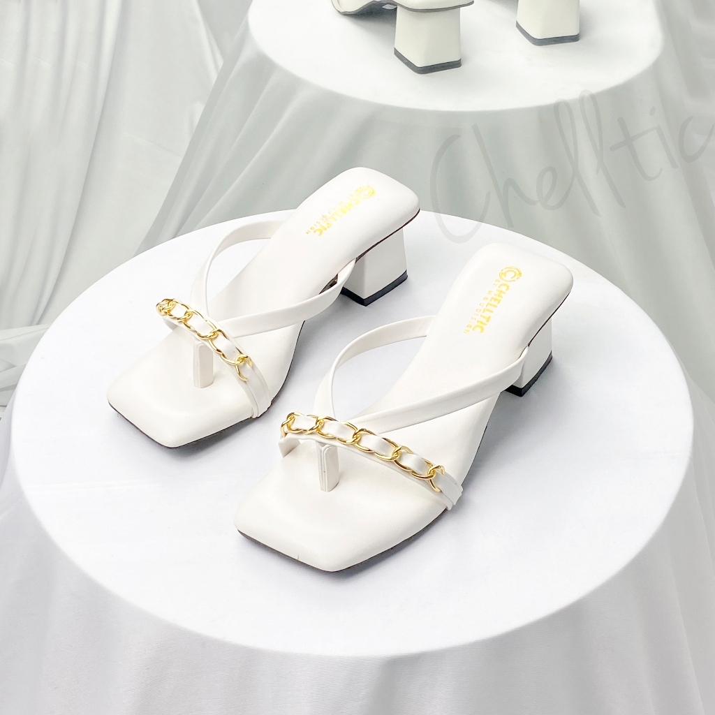 Sandal Selop Heels Hak Tahu Wanita 5 cm/Sendal Hills Tali Strap Jepit Sepatu Pesta Terbaru Dan Canti