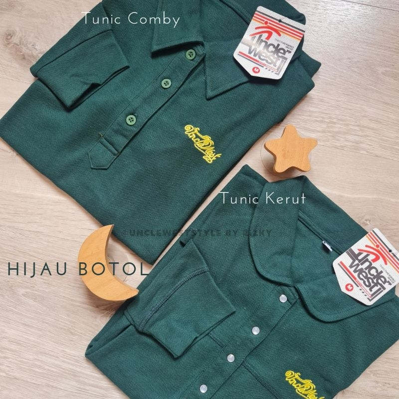 PAKAIAN TUNIK OLAHRAGA - TUNIK BABYDOLL KERUT HIJAU BOTOL - UNCLEWEST STYLE - PAKAIAN OLAH RAGA WANI