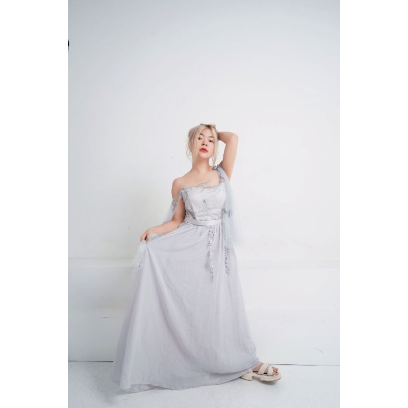 Dress Pesta Gaun Princess Grey Long Dress