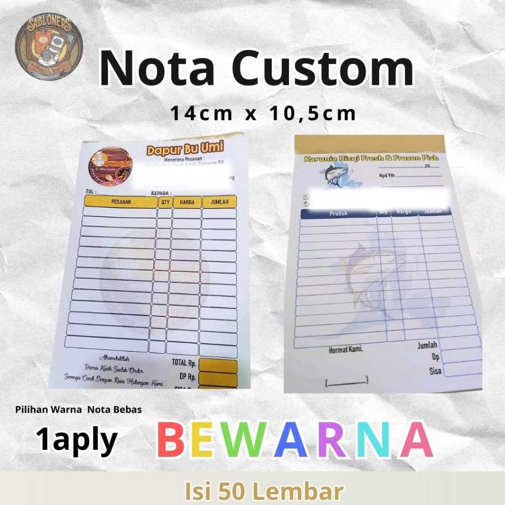 

Nota Custom Bewarna Bebas Desain 1/4 Folio 1ply