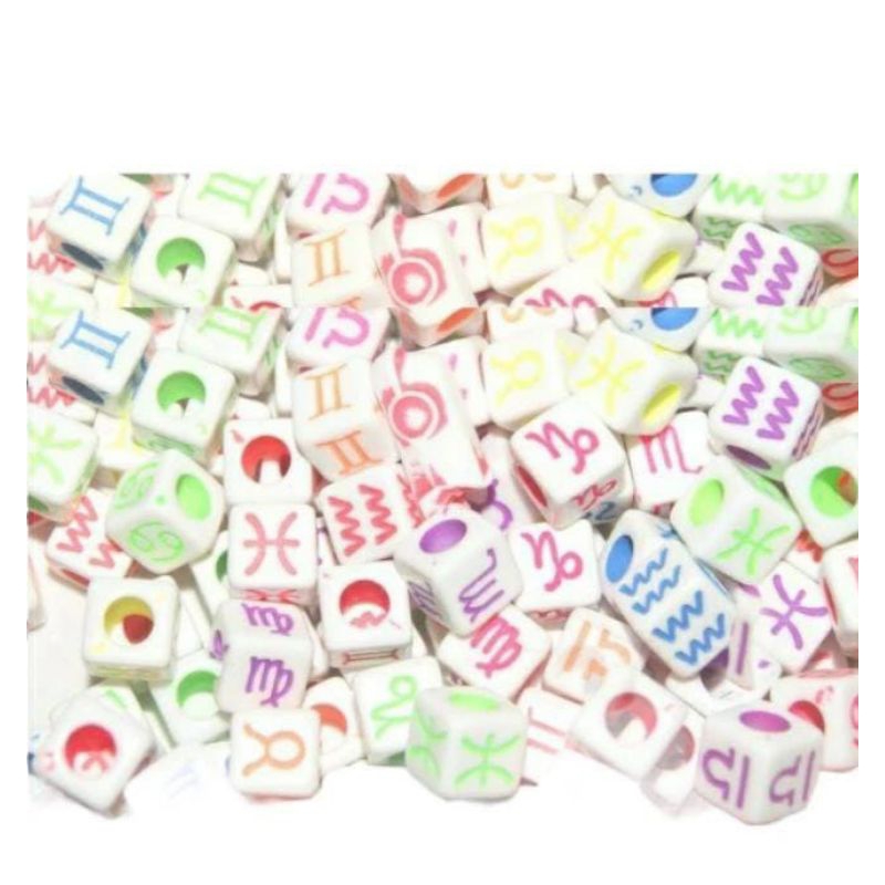 18 gr Zodiac Signs Dice Beads | Mote Dadu Simbol Zodiak / Manik mote Zodiak Kotak