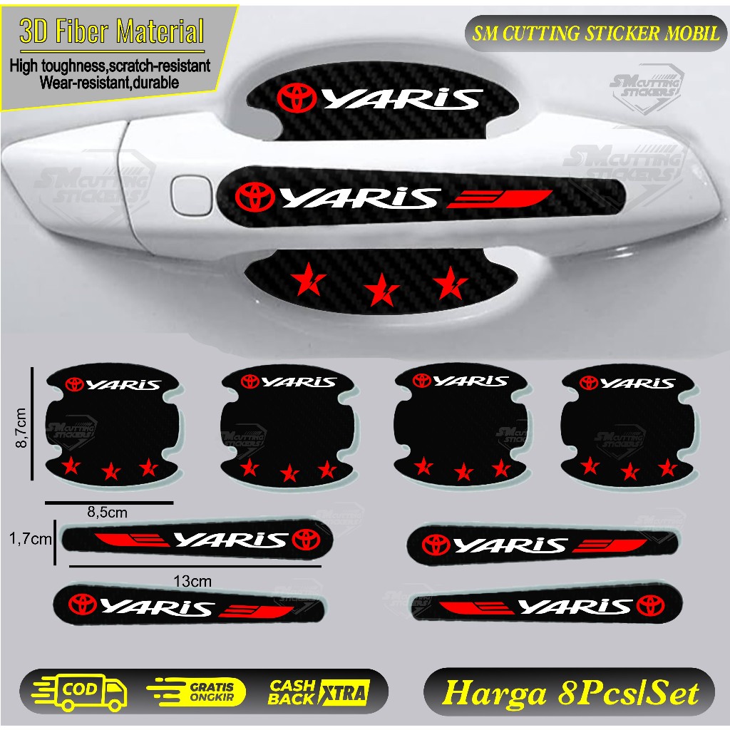 8 Pcs Stiker Pelindung Gagang Pintu Mobil Yaris Stiker Handle Mobil Yaris