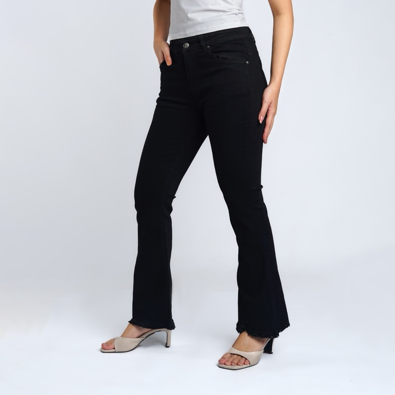 DLINE Celana Cutbray SoftJeans Panjang Wanita Longpant Denim Polos Fit XXL Bigsize Lexi Jean Hitam