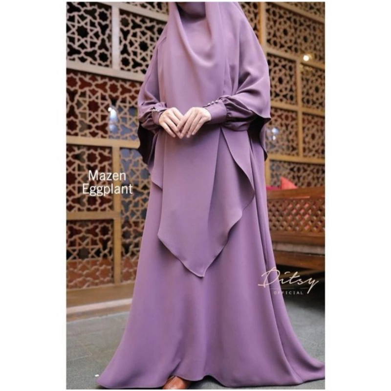 PRELOVED LEVERA DRESS SIZE S DAN RAWDA FRENCH KHIMAR DITSY SIZE SHORT BAHAN MAZEN WARNA EGGPLANT