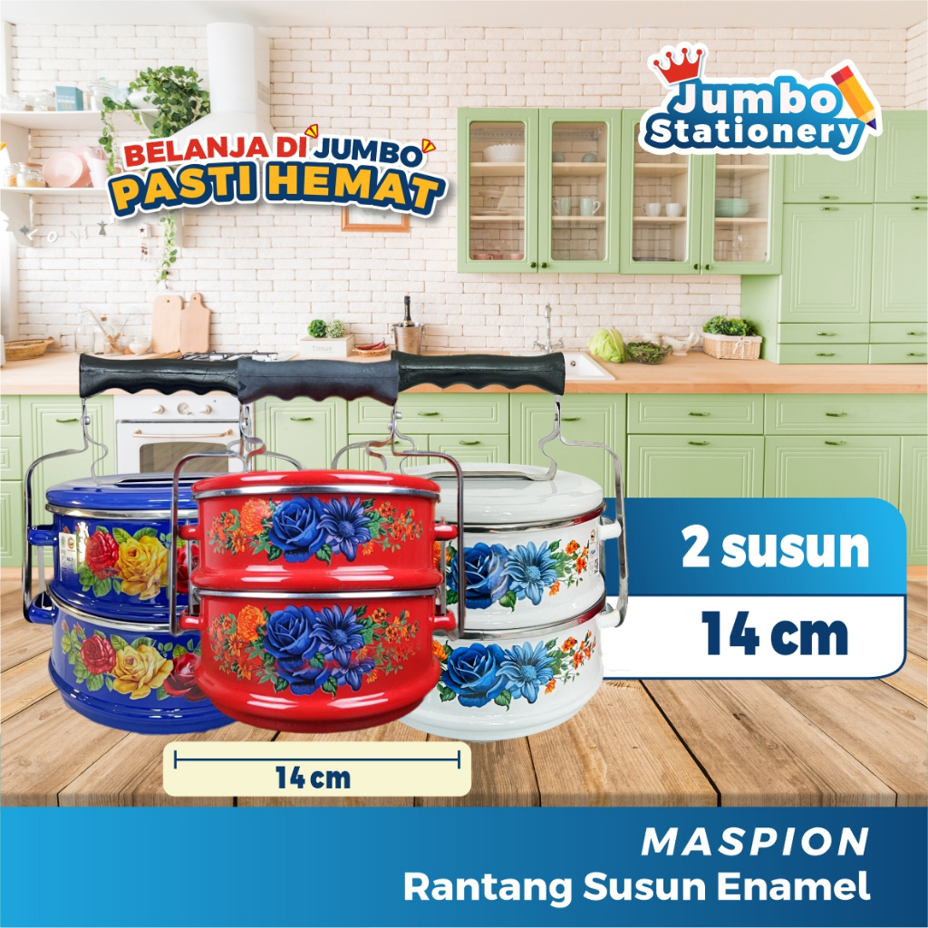 Maspion Rantang 2 Susun Klasik Jadul Stainless Steel Enamel Rantang Motif Bunga