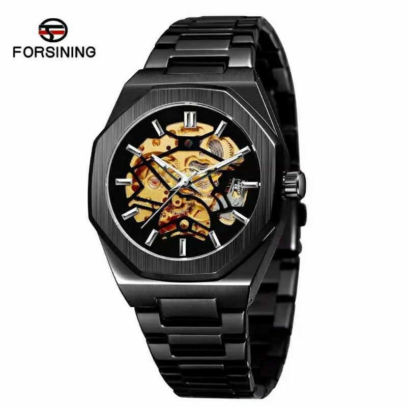 FORSINING 8198 HITAM JAM TANGAN PRIA MEKANIK AUTOMATIS TANPA BATERAI ORIGINAL STAINLESS STEEL FREE B