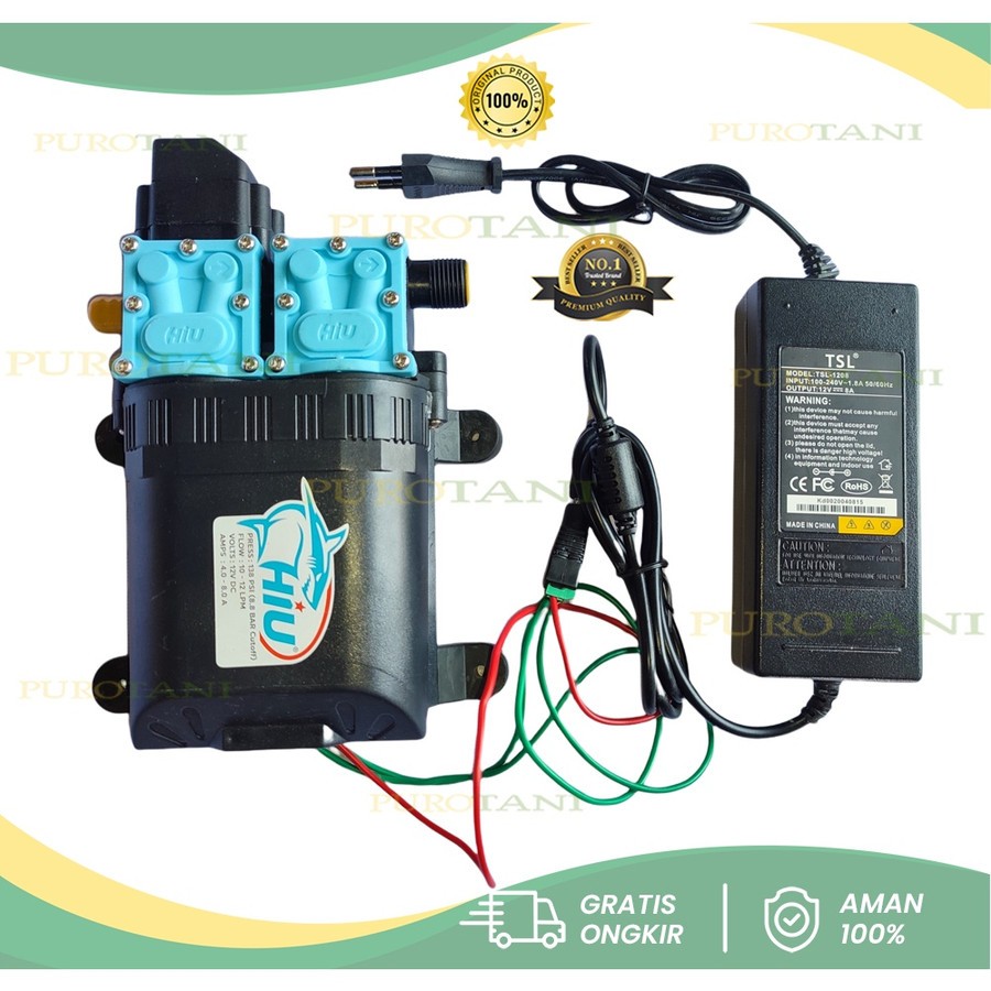 Pompa Air DC 12V 8A HIU Paket dobel pompa 138Psi Plus adaptor 8a