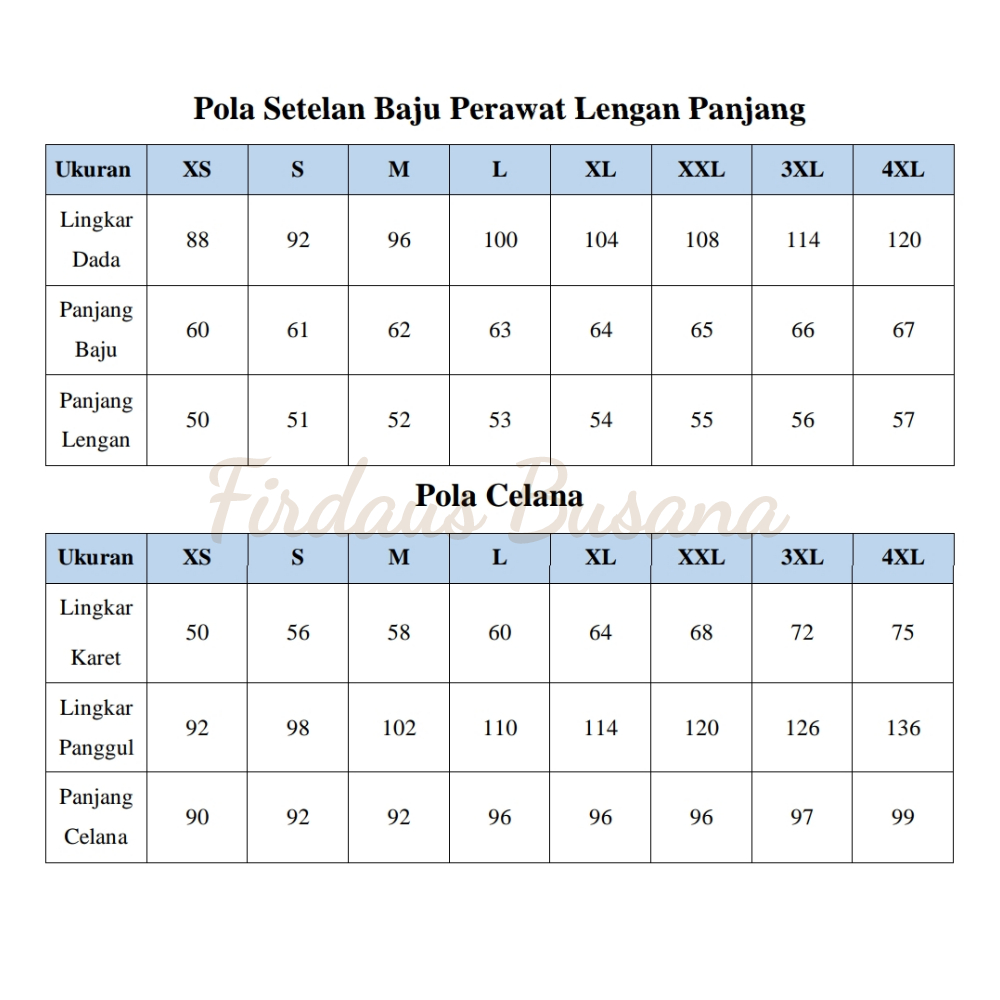 Partenzil Pola Setelan Baju Perawat Lengan Panjang Pola Jahitan Firdaus Busana