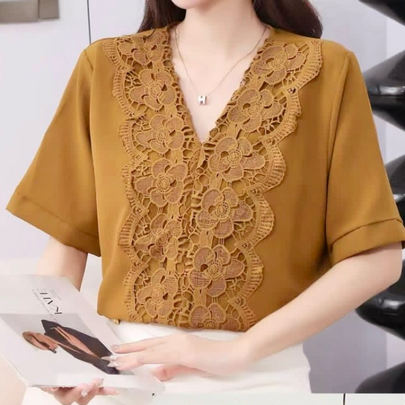 BANYAK MODEL VNECK AHF 8138 077 8237  8232 8223 Atasan katun kombinasi renda V  Baju pesta kondangan