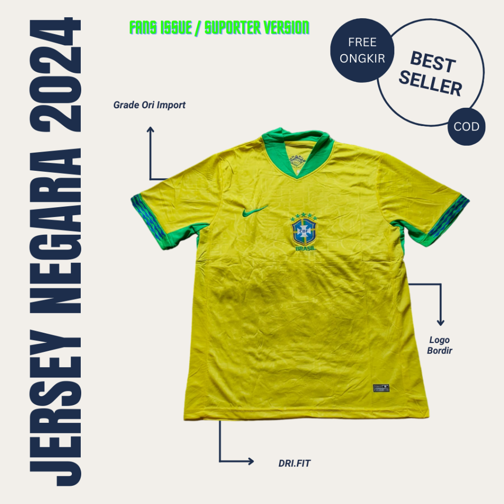 Jersey Baju Bola Brziil Home Copa.Amerika 2024 Official Grade Ori