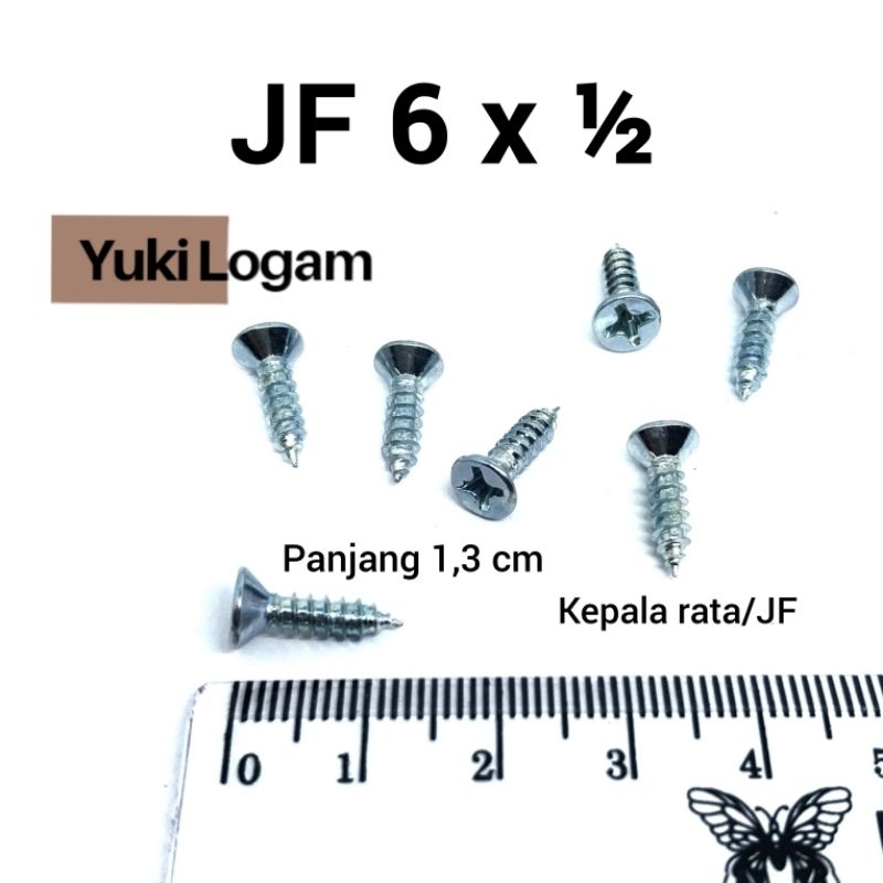 100 pcs sekrup JF 6X½" (1,3cm) kepala rata
