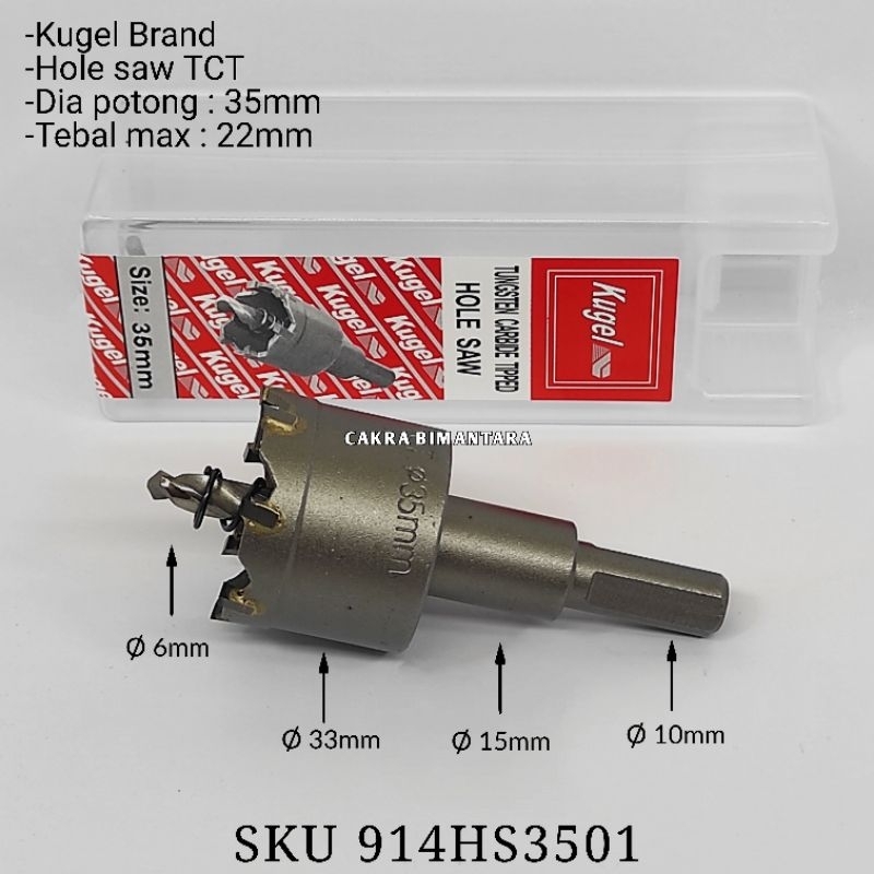 Kugel Hole saw 35mm TCT Holesaw 35 mm mata bor plong besi plat 35.0mm