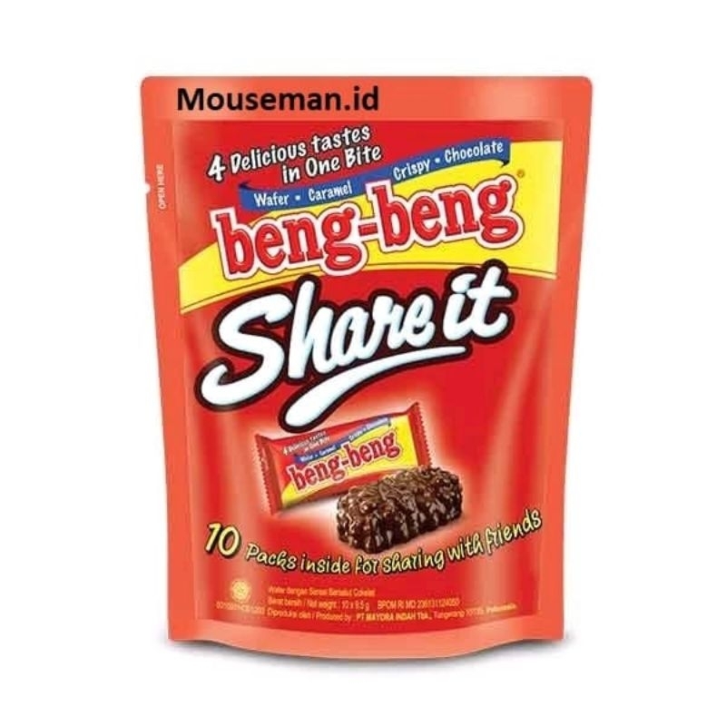 

Beng-Beng Share it Pouch isi 10pcs 4 Delicious tastes in One Bite Wafer Caramel Crispy Chocolate 10 packs inside for sharing with friends 95gr