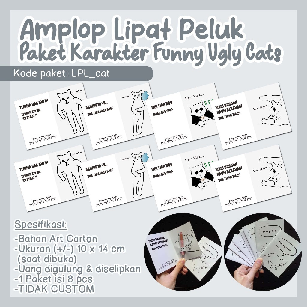 

[1 Paket isi 8 pcs] - AMPLOP VIRAL - Amplop Lipat Peluk - Angpao Idul Fitri THR Lucu - Paket Karakter Funny Cats - kode LPL_cats