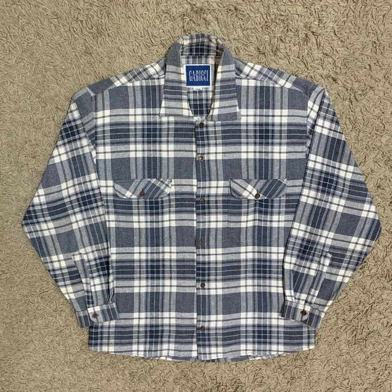Vintage Gabicci Blue/White Plaid Shirt | Kemeja Outer Luaran Kotak-Kotak Santai Casual Vintage Unise