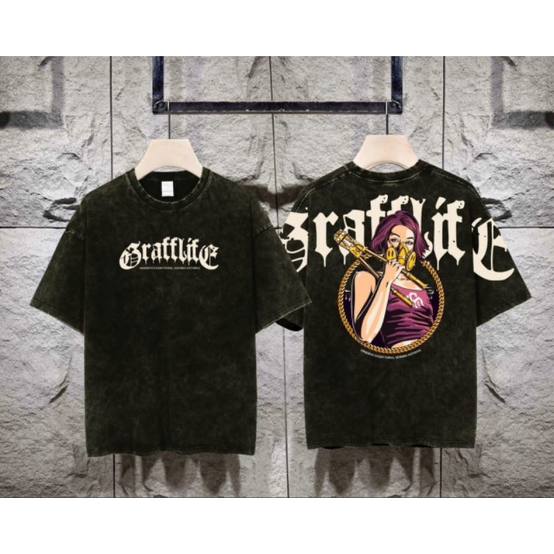 Baju Kaos Distro Motif GRAFFLIFE T-Shirt Atasan Pria Kaos Pria Kaos Terbaru Kaos Premium  Kaos Overs