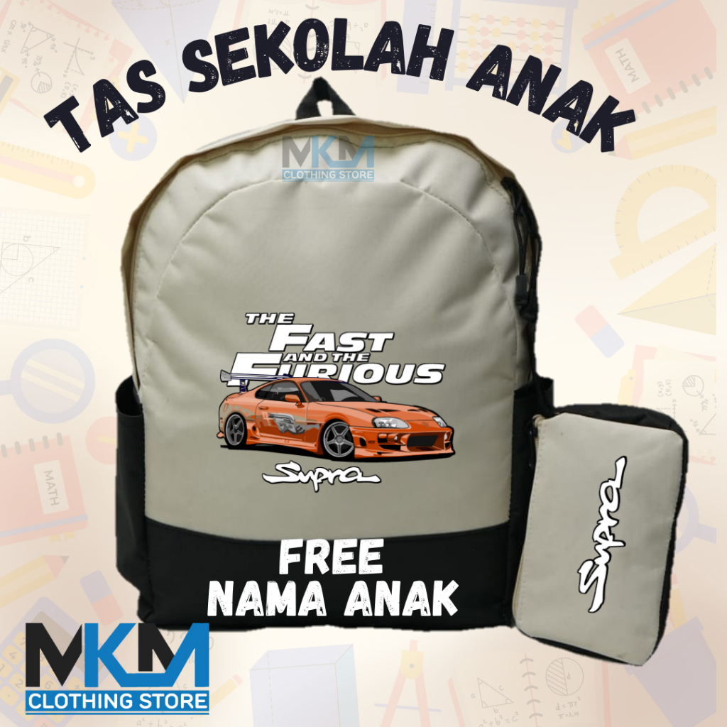 Tas Anak Mobil Supra Fast & Furious I Tas Anak Sekolah dan Tempat Pensil Custom Mobil Supra Fast & F