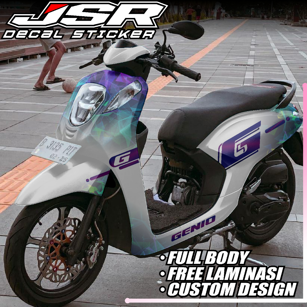 TERBARU, DECAL STICKER MOTOR GENIO TERBARU / LAMA, SKOTLET VARIASI GENIO FULL BODY MOTIF RAINBOW,DES