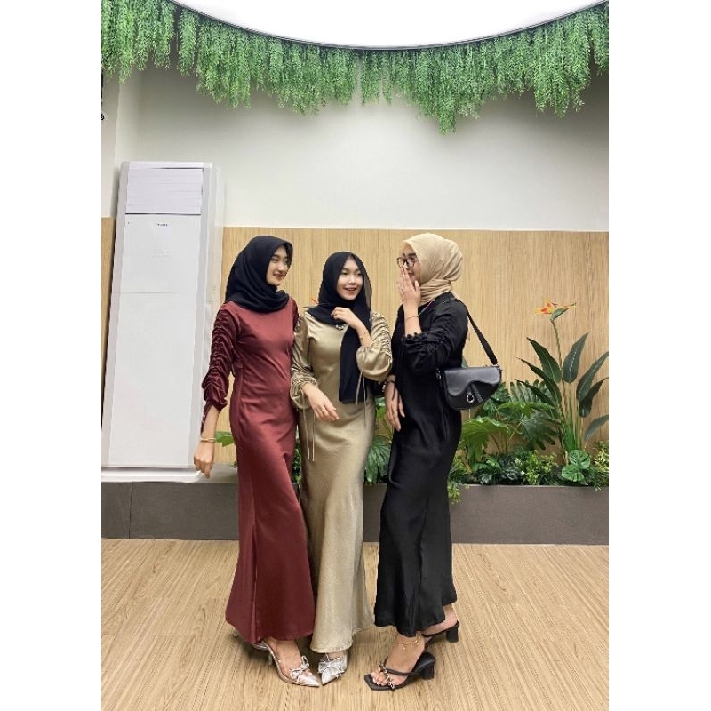 TERLARIS  DARLA Dress Silk / Dress Muslim Wanita / Dress Lengan Serut / Dress Serut Bridesmaids / Dr