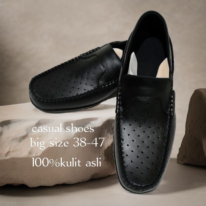 SEPATU PRIA KULIT ASLI#KASUAL SLIP ON#LOAFERS#BIG SIZE