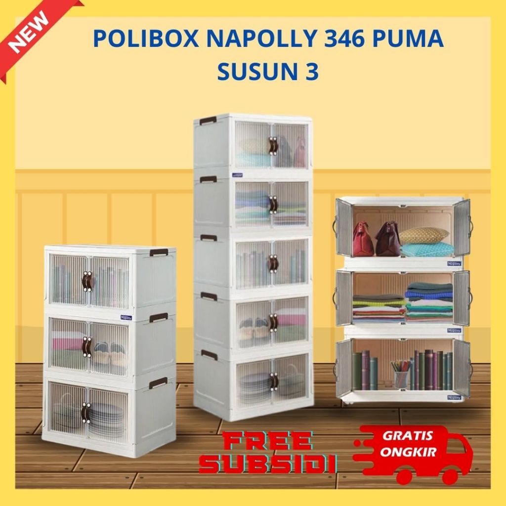 LEMARI PLASTIK SUSUN 3 NAPOLLY POLIBOX TUMPUK SERBAGUNA Container Box Lipat Portable | Lemari Susun 