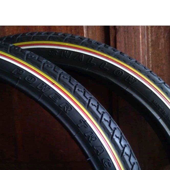 Sepasang Ban Luar Sepeda Ukuran 20x1.75 Hitam Lis Tiga Warna