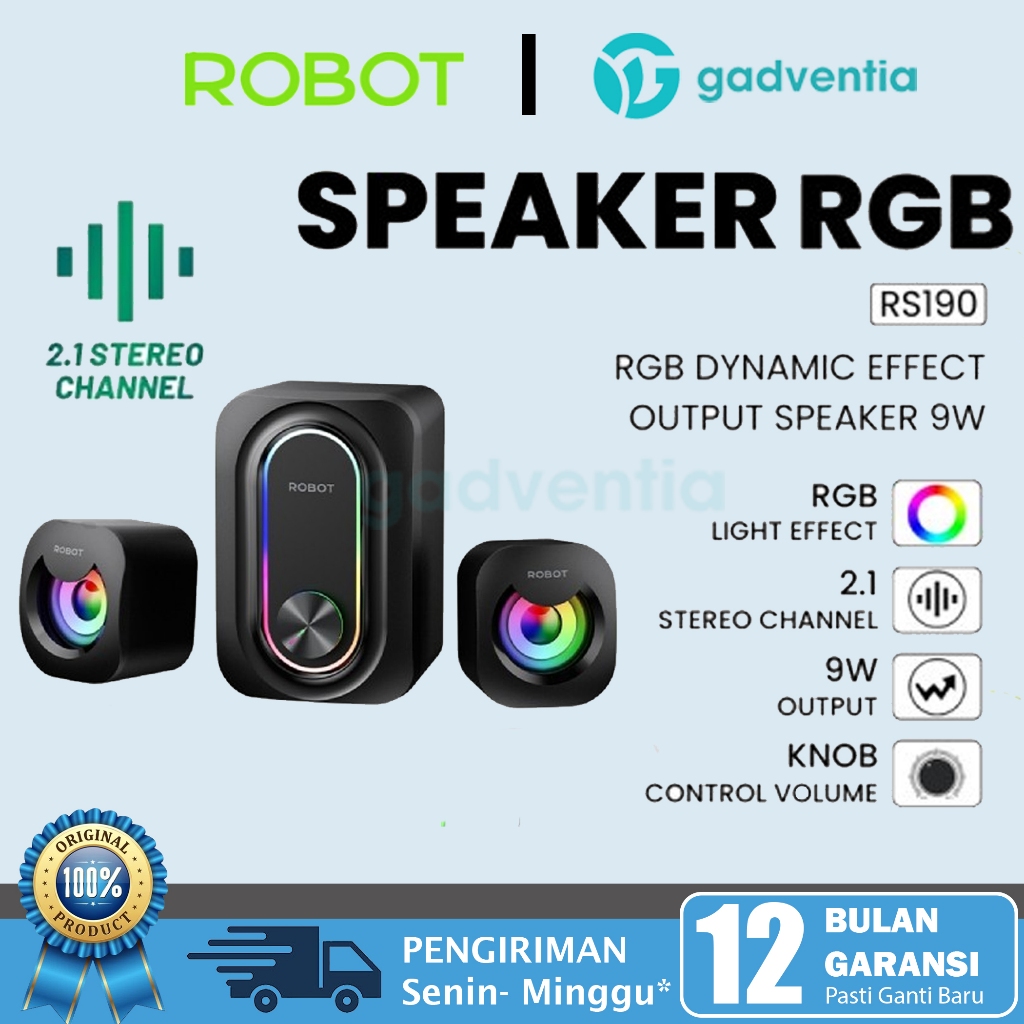 Robot Rs190 Rs200 Rs180 RGB Speaker E-Sports Gaming Soundbar Super Bass Speaker Aktif Aux 3.5mm With