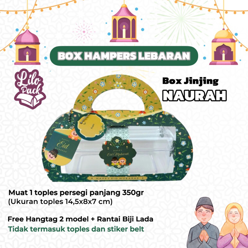 

NAURAH | Box Hampers Idul Fitri utk Toples Persegi Panjang 350ml / Dus Packaging Toples Kue Kering Lebaran Eid Mubarak