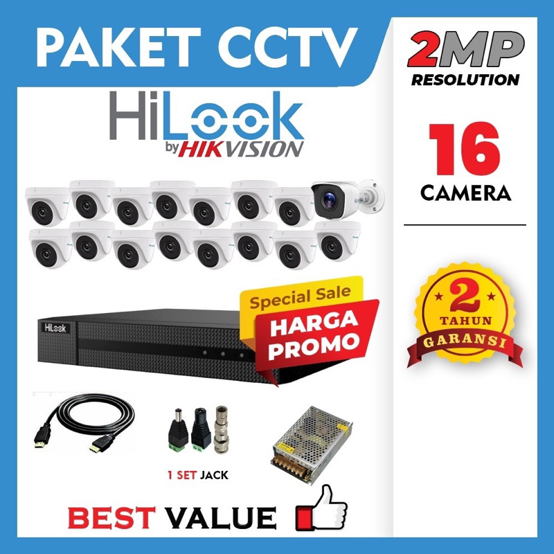 PAKET LENGKAP CCTV HILOOK 2MP 16 KAMERA