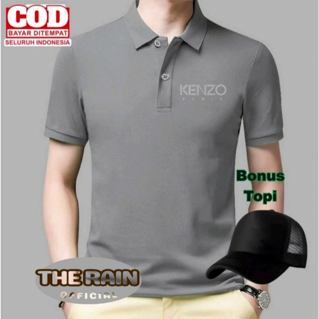 GRATIS TOPI COD FASHION PRIA WANITAN KAOS POLO  polo KEN20 Dada Text SILVER  kaos drayfit olah raga 