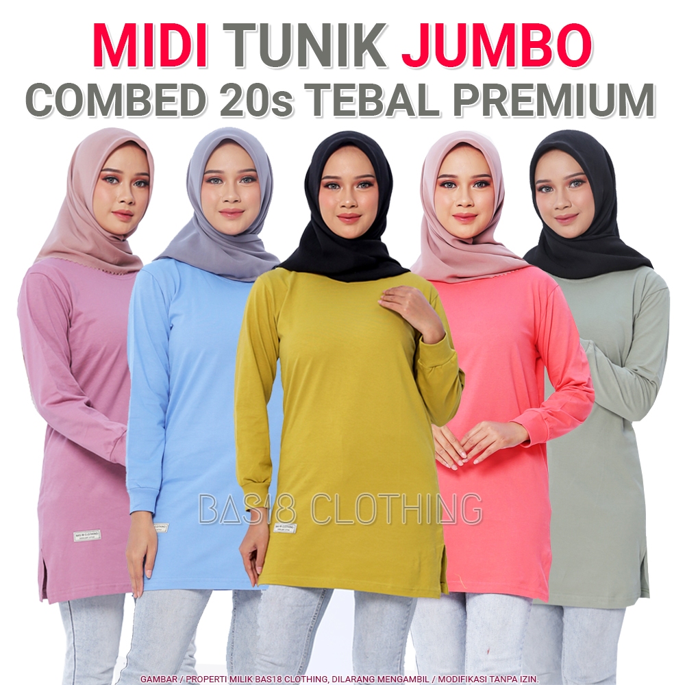 Tunik Kaos Polos Muslim JUMBO Wanita Bahan Katun Combed Premium 20s Original Tebal